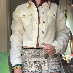 white sherpa denim jacket, satin lined